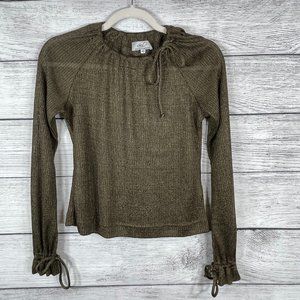 Nickolia Morozov Green Khaki Metallic Shimmer Ties Top Sz XS